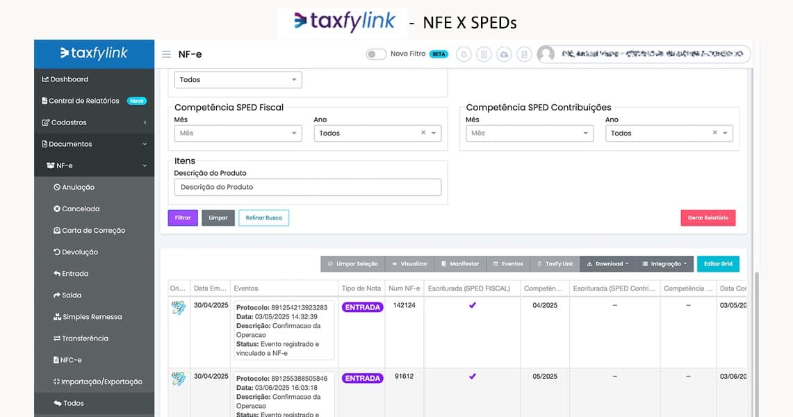 TaxfyLink — NFE x SPEDs