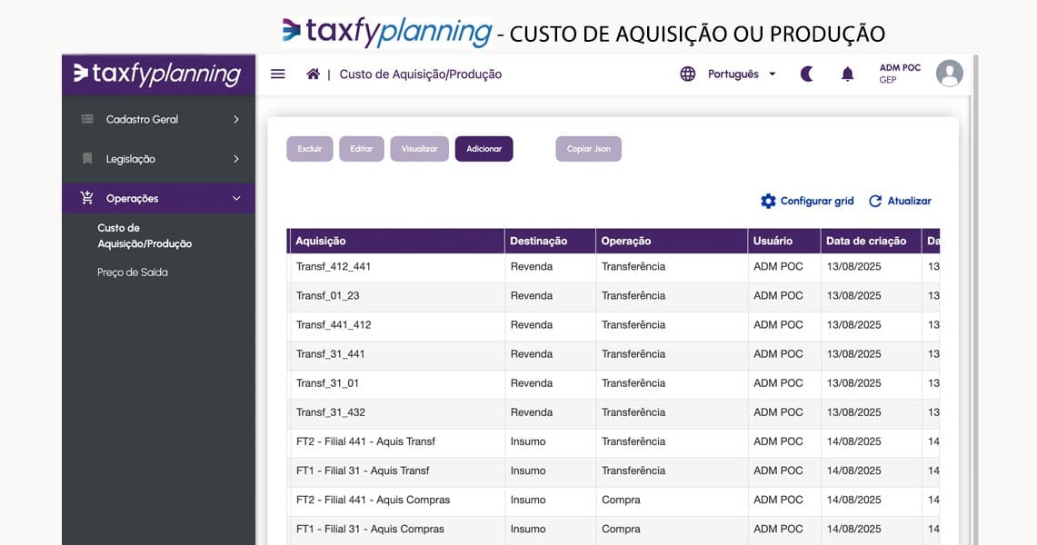 Cálculo de Custo de Aquisição e Preço de Venda